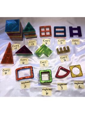 12 Magformers & 50 Cossy Magnetic Building Blocks Tile Shapes Lot of 62